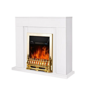 Cheminée électrique sur pied - Agnes blanc & Galileo Gold - 2000 W - flamme orange - style classique