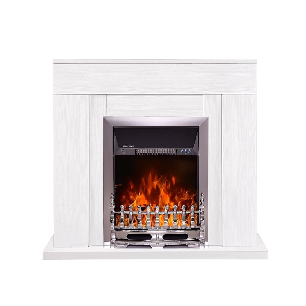 Cheminée électrique sur pied - Agnes blanc & Galileo Silver - 2000 W - flamme LED orange - style classique