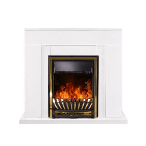Cheminée électrique sur pied - Agnes blanc & Meridian - 2000 W - flamme LED orange - style classique