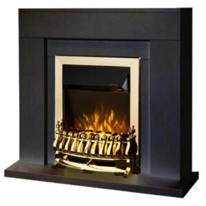 Cheminée électrique sur pied - Agnes Wengé & Galileo Gold - 2000 W - flamme orange - style classique