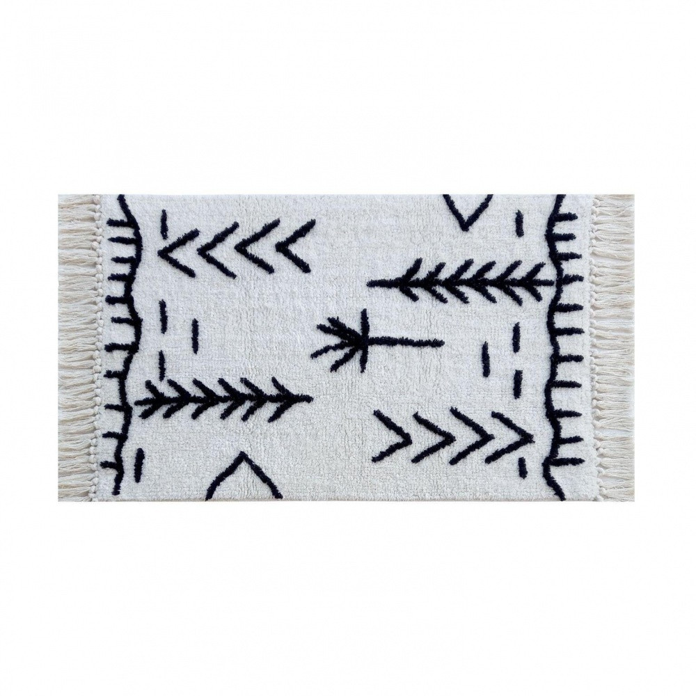 Tapis de bain l.50 x L.80 cm blanc/noir, Beni AZAO