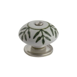 Bouton de meuble rond Fleur, céramique vert satiné, Diam.40 mm