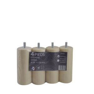 Lot de 4 pieds de lit cylindriques pin vernis BAR PLUS, ?5,8 cm x H.15 cm