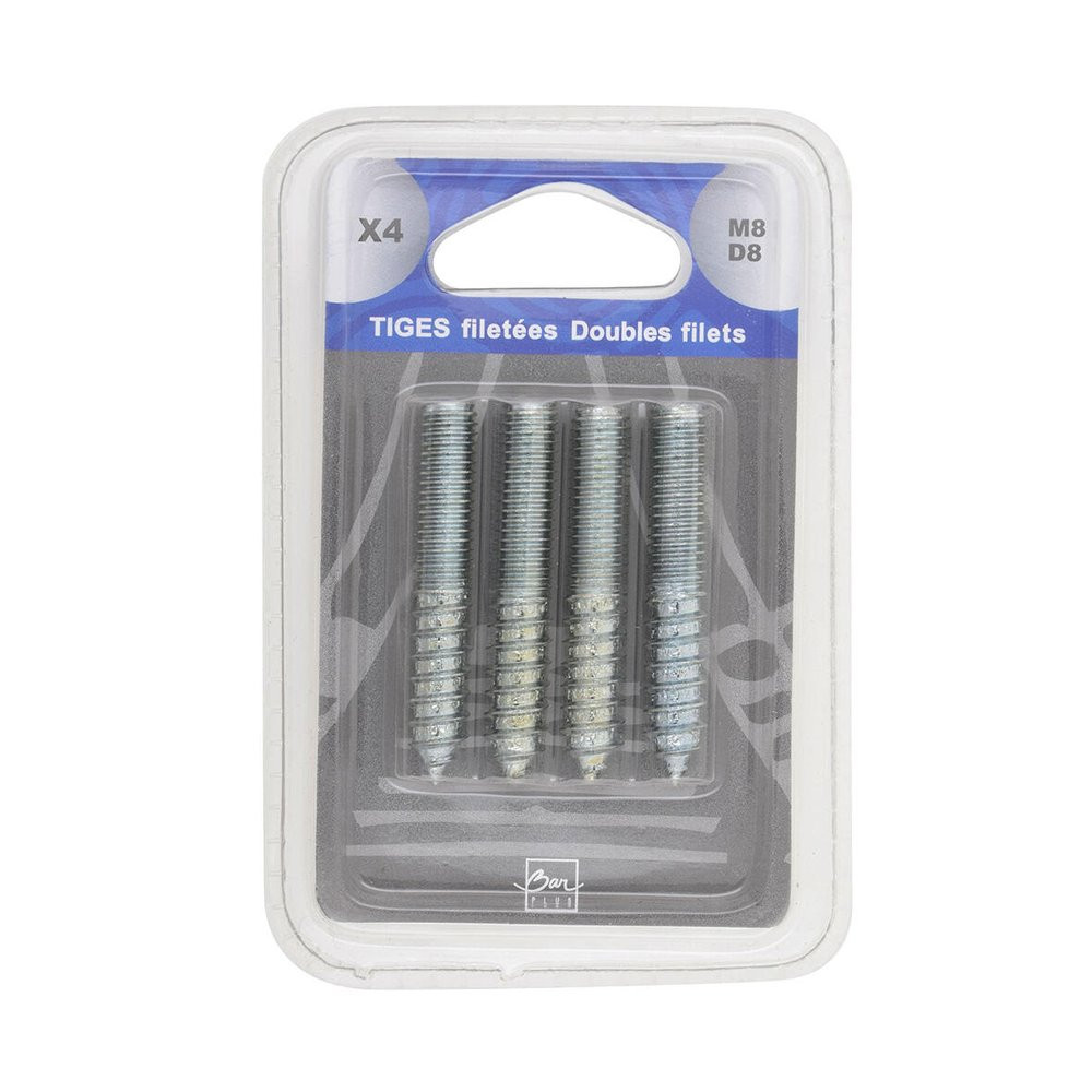 Lot de 4 vis double filet BAR PLUS, M8 x 50 mm