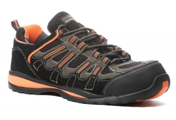 Baskets de sécurité basse HELVITE S1P SRA HRO en cuir velours noir/orange P39 COVERGUARD 9HEVL.39