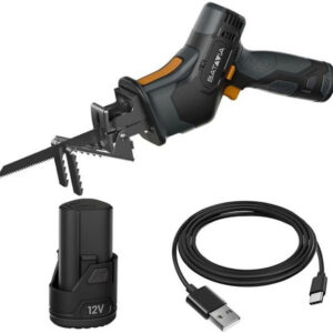 Scie sabre sans fil - Fixxpack 12V (avec batterie 2Ah et câble) - usage jardin et atelier