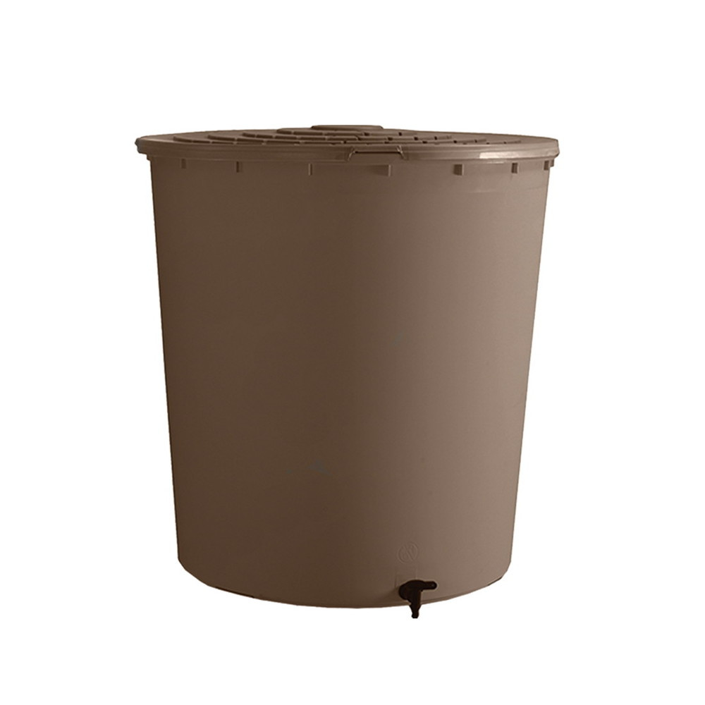 Récupérateur à eau rond 500L taupe - couvercle clipsé et robinet