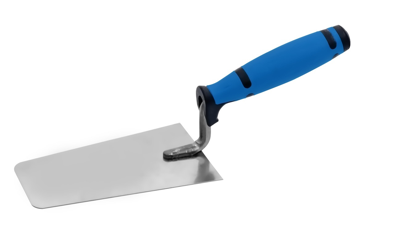 Truelle de maçon - col en S - inox - 2K - ronde - 180mm