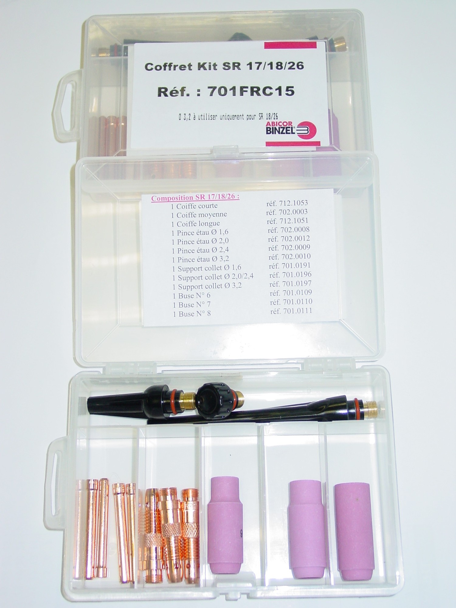 Boite de maintenance pour torches TIG SR 17/18/26 ABICOR BINZEL 701FRC15