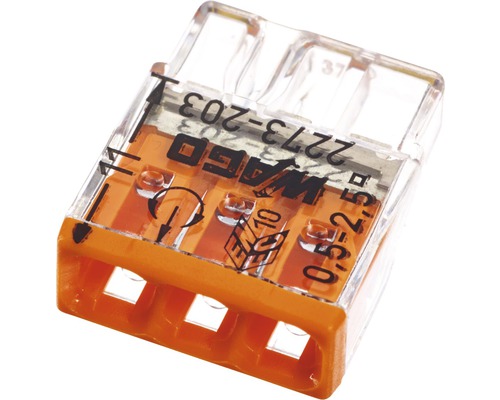 Borne pour boîtes de dérivation COMPACT avec boîtier transparent 3 conducteurs boîte de 100 WAGO 2273-203