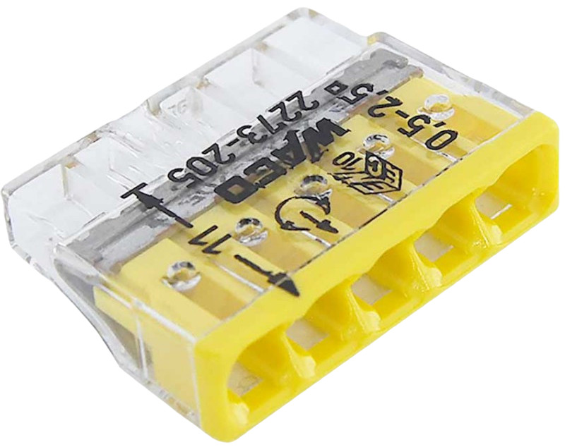 Borne pour boîtes de dérivation COMPACT avec boîtier transparent 5 conducteurs boîte de 100 WAGO 2273-205