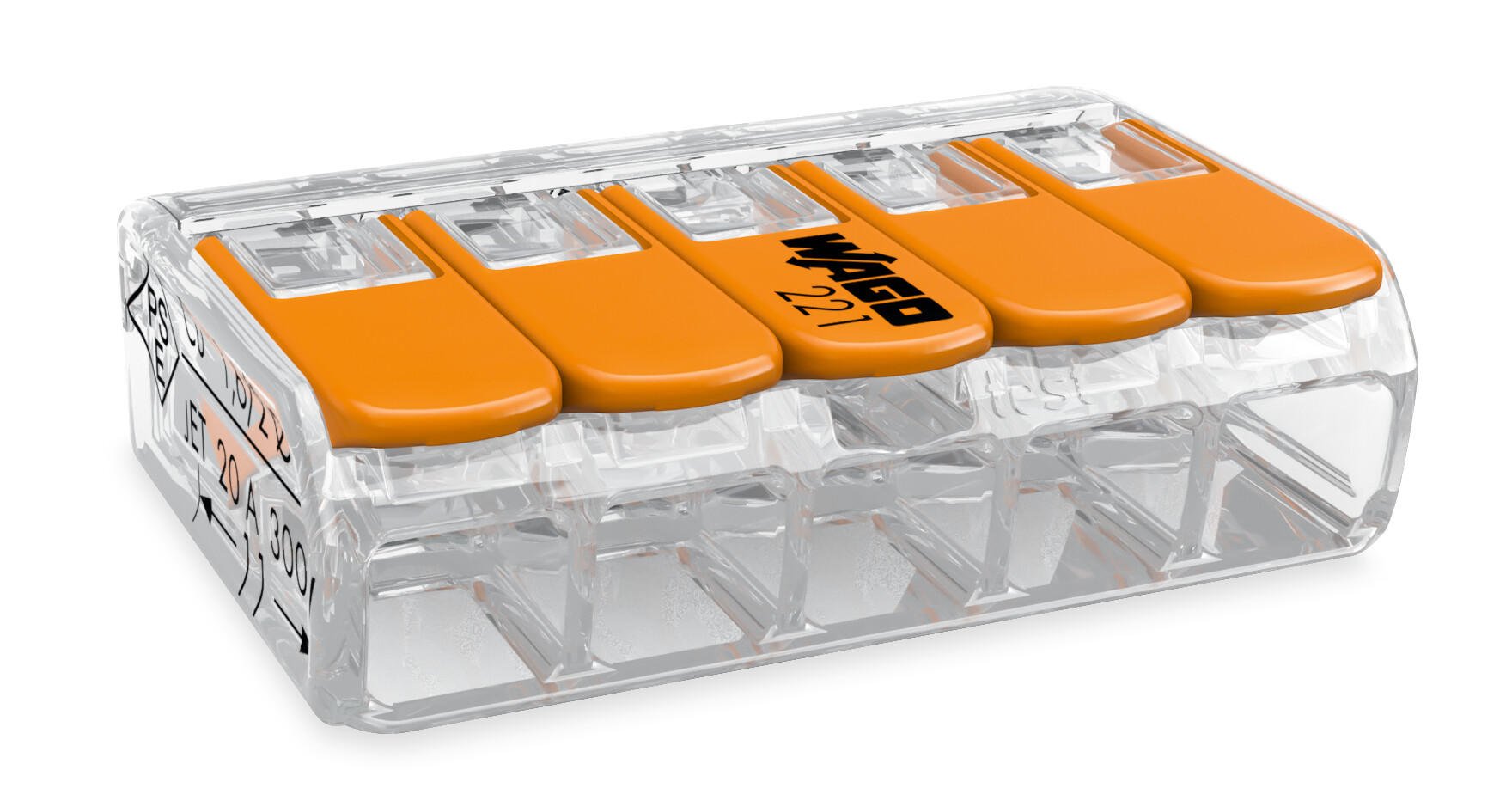 Bornes de raccordement COMPACT 4 mm² transparent WAGO 221-415 BT25