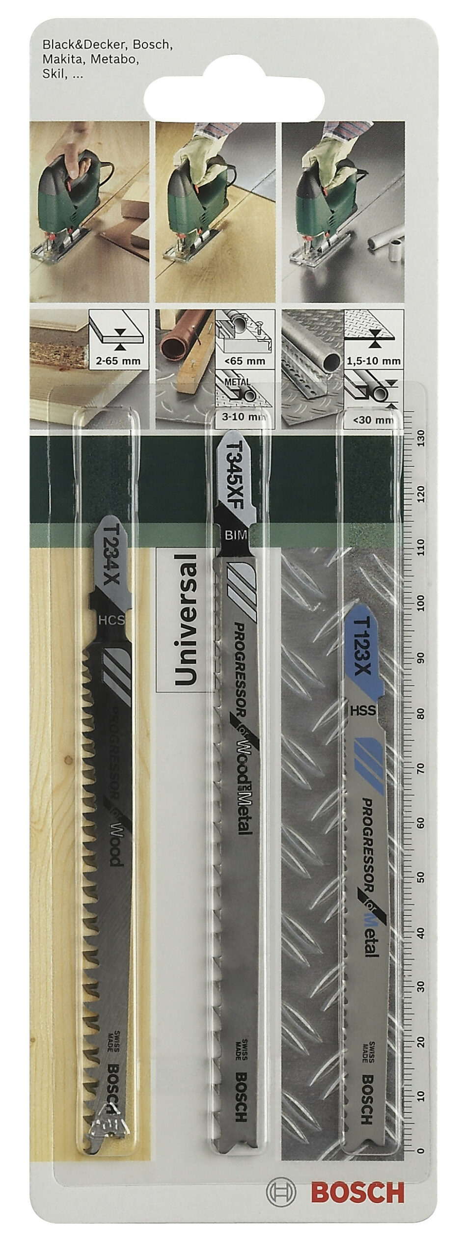 Lot de 3 lames coupe multimatériau BOSCH T123x, t234x, t345xf pour scie sauteuse