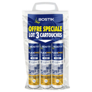 Lot de 3 colle de fixation polyuréthane Flexpro pu 811 BOSTIK, 900ml blanc