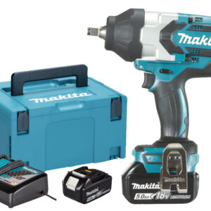 Boulonneuse à chocs 18V + 2 batteries 5 Ah + chargeur + coffret MAKPAC MAKITA DTW1002RTJ