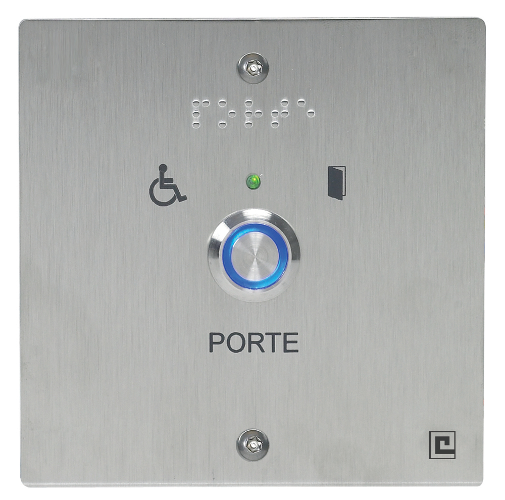 Bouton poussoir NO/NF sur plaque inox 80 x 80 mm loi PMR avec 2 vis anti-vandales HERACLES PL80NFLH