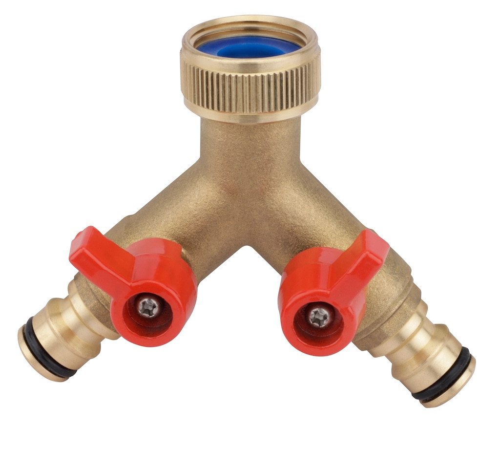 Jonction Y Boutté avec robinet 20 x 27 - raccord laiton 2 voies