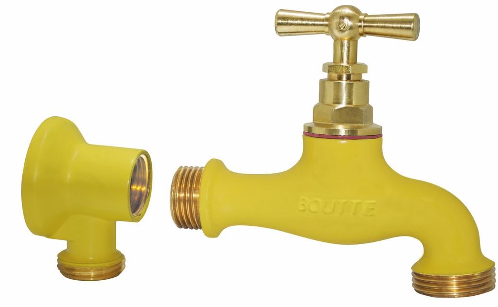 Robinet d’arrosage Boutté en laiton jaune - entrée mâle 15 x 21 et sortie mâle 20 x 27