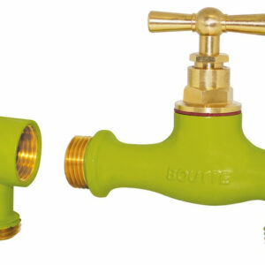 Robinet d’arrosage Boutté en laiton vert anis - entrée mâle 15 x 21 et sortie mâle 20 x 27