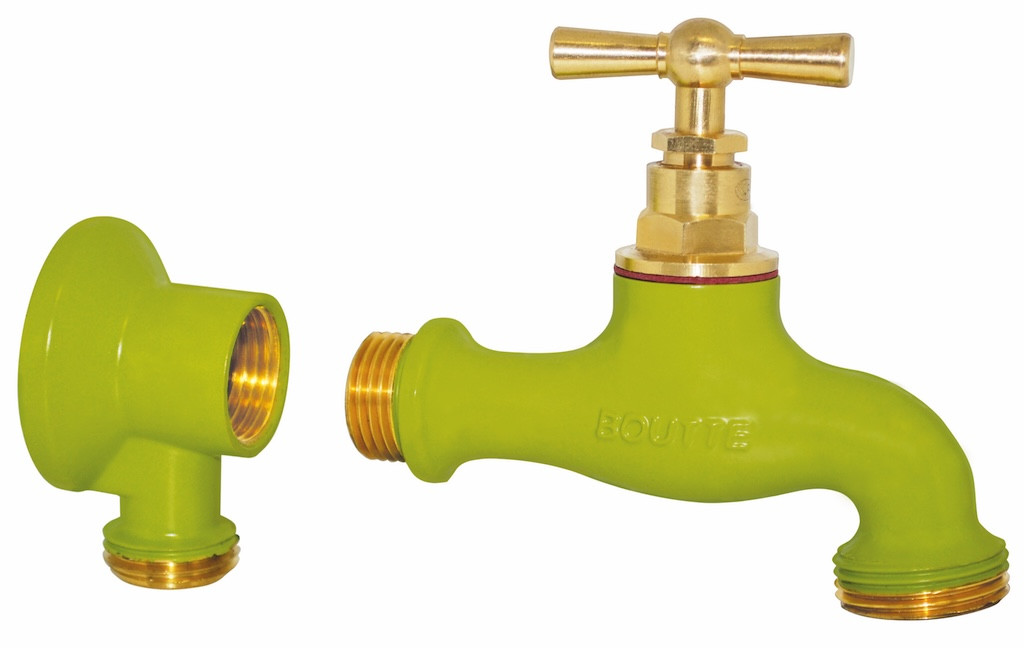 Robinet d’arrosage Boutté en laiton vert anis - entrée mâle 15 x 21 et sortie mâle 20 x 27