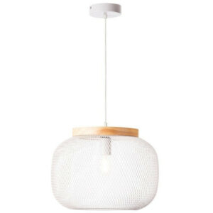 Suspension Giada, E27, diam. 39 cm, metal blanc et bois, Brilliant