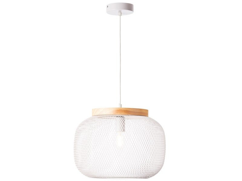 Suspension Giada, E27, diam. 39 cm, metal blanc et bois, Brilliant