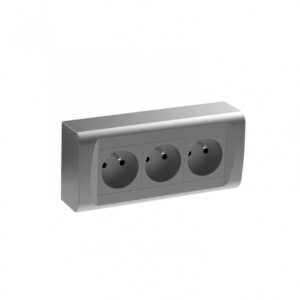 Bloc 3 prises avec terre saillie, gris / argent