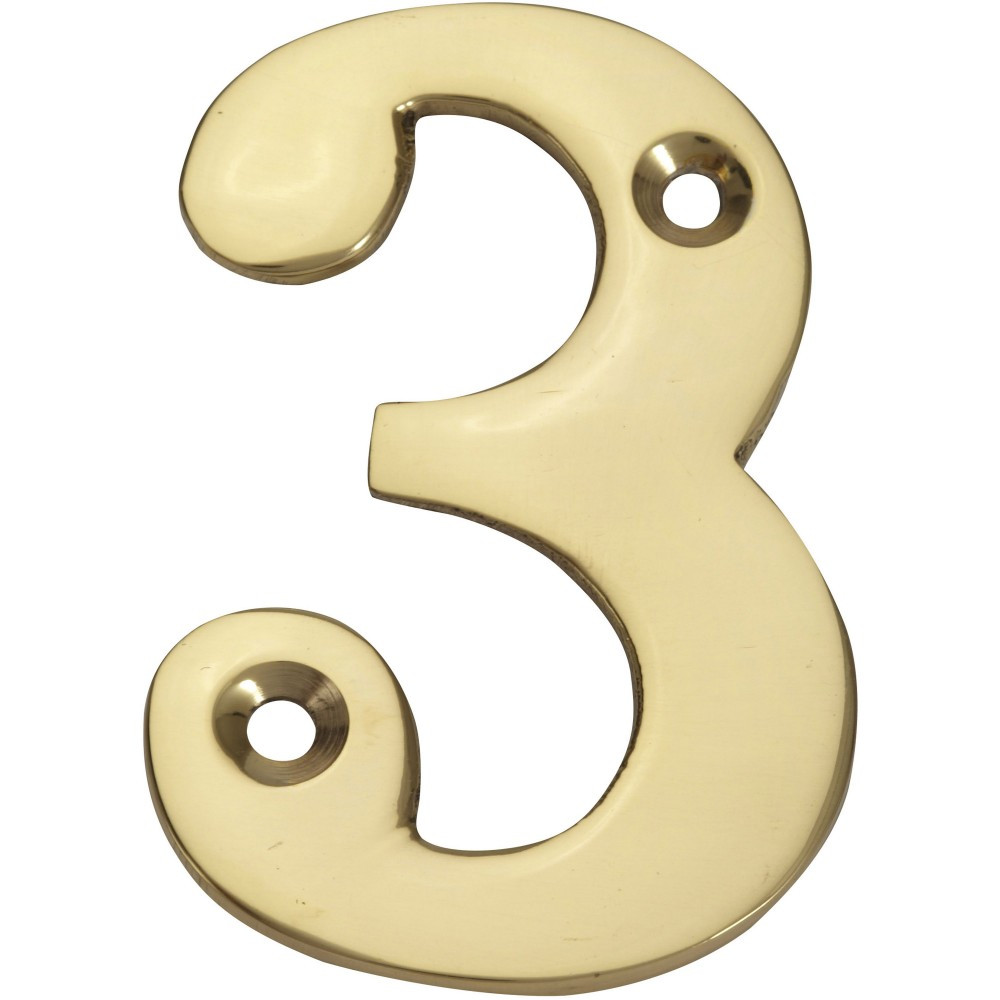 Chiffre 3 en laiton poli H.5.1 x l.3.5 cm