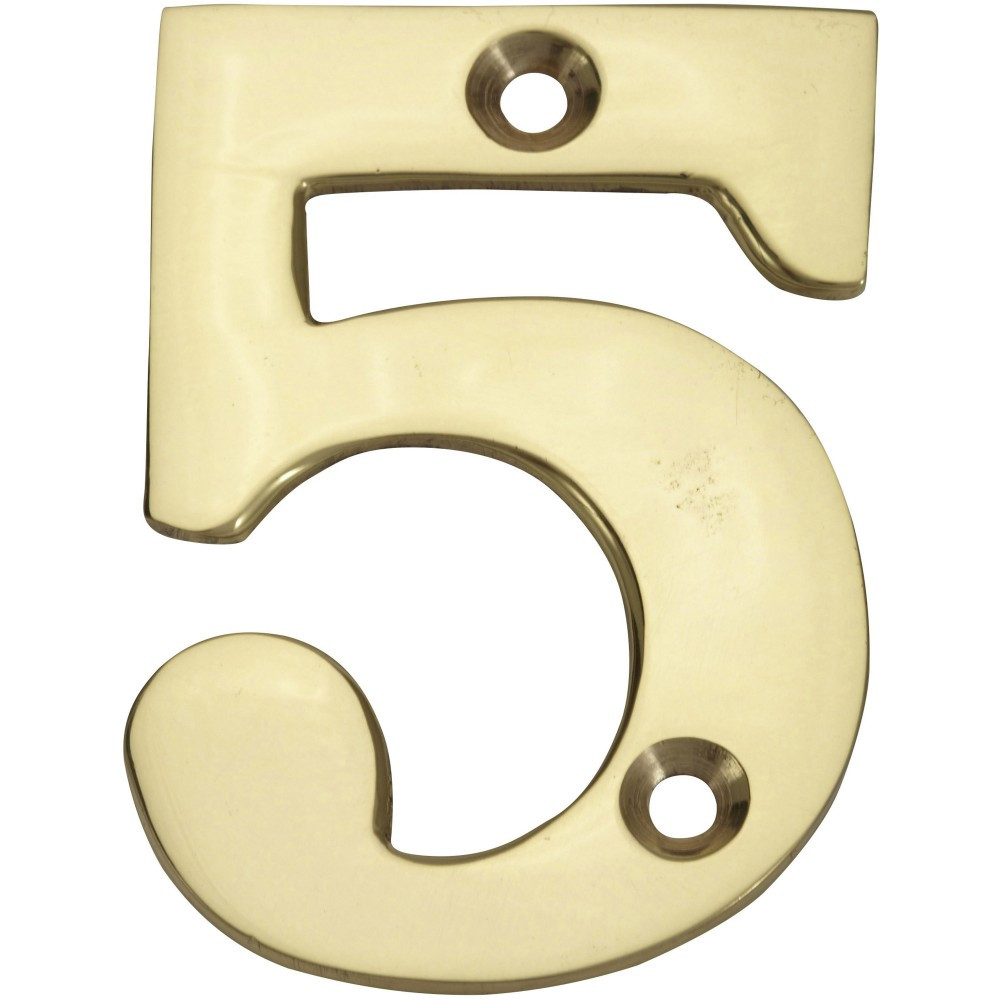 Chiffre 5 en laiton poli H.5.1 x l.3.5 cm