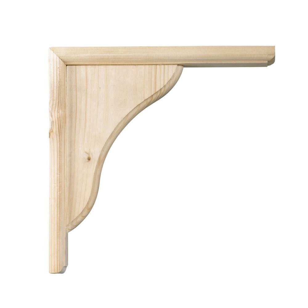 Equerre Volute bois brut naturel, H.15 x P.15 cm
