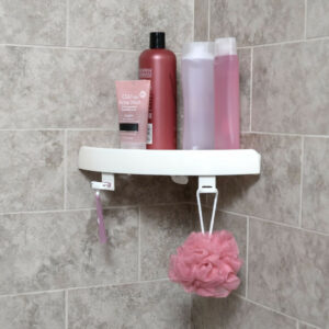 Etagère de bain / douche d'angle bouton poussoir, blanche, Snap up shelf