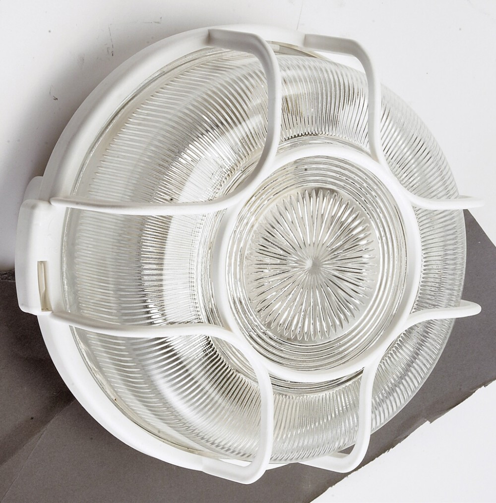 Hublot E27 + grille, sans ampoule, rond, blanc