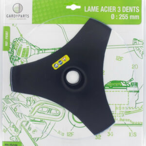 Lame acier 3 dents évidées pour débroussailleuse, dimensions coupe: 255mm
