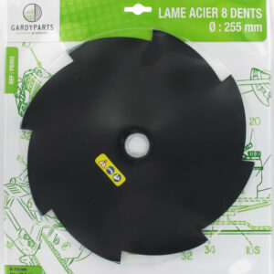 Lame acier 8 dents pour débroussailleuse, dimensions coupe: 255mm