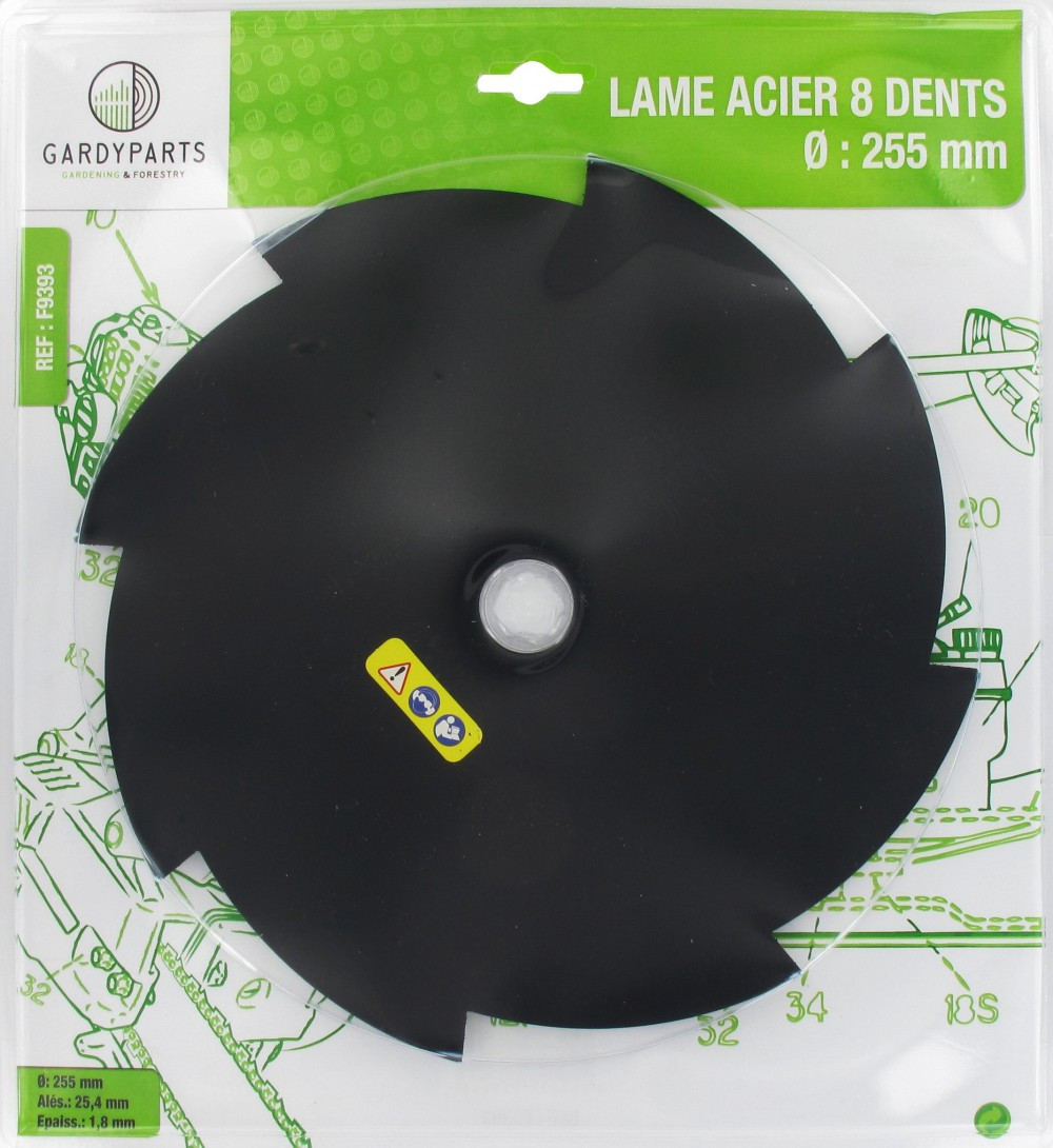 Lame acier 8 dents pour débroussailleuse, dimensions coupe: 255mm
