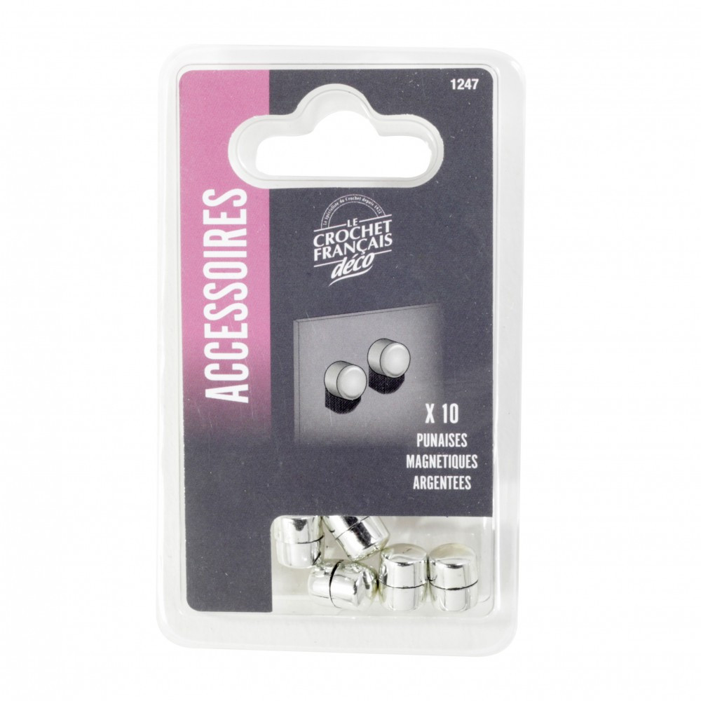 Lot de 10 punaises argent LE CROCHET FRANCAIS, Diam.10 mm