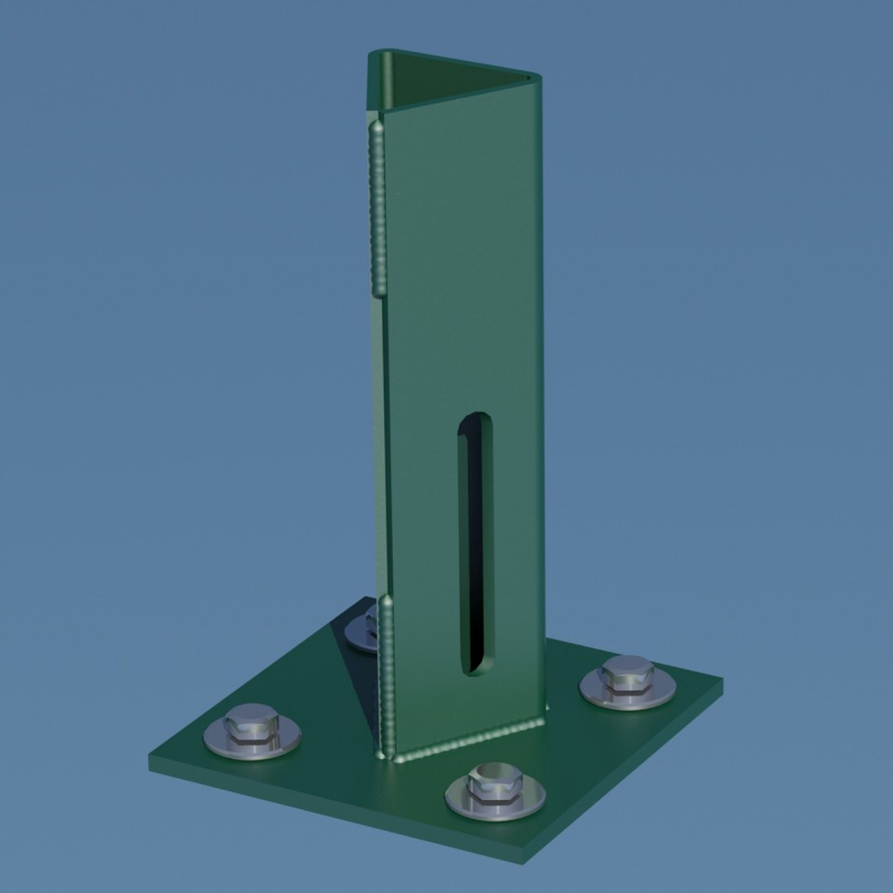Platine piquet acier galvanisé plastifié à visser vert, H.15 cm x section 100x10