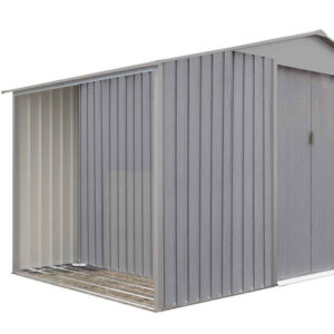 Abri de jardin en métal avec bûcher intégré - Gris/bois vieilli - 5,31 m²