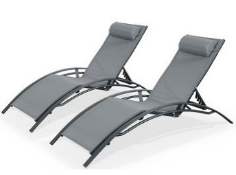 Lot de 2 bains de soleil Monaco en aluminium - Gris anthracite
