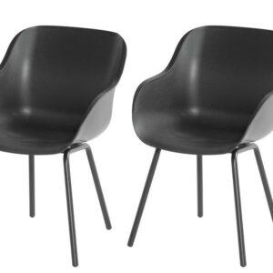 Lot de 2 chaises Sophie Rondo Elegance en résine - pieds en aluminium - Anthracite