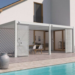 Pergola bioclimatique - Ombréa - adossée - 3x6M - Blanc - Version 2 - 300x600x258 cm