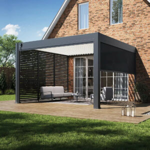 Pergola bioclimatique - Ombréa - adossée - 4x4M - Anthracite blanc - Version 2 - 400x400x258 cm