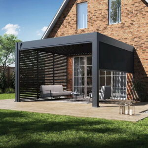 Pergola bioclimatique - Ombréa - adossée - 4x4M - Anthracite - Version 2 - 400x400x258 cm