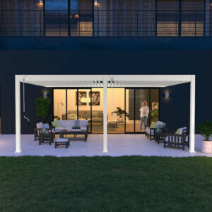 Pergola bioclimatique - Ombréa - adossée - 4x6M - Blanc - Version 2 - 400x600x258 cm