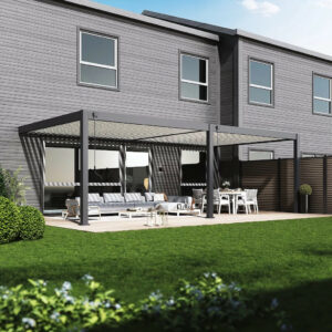 Pergola bioclimatique - Ombréa - adossée - 4x8M - Anthracite blanc - Version 2 - 400x800x258 cm