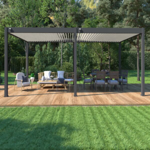 Pergola bioclimatique - Ombréa - autoportante - 4x8M - Anthracite blanc - VS - 400x800x258 cm