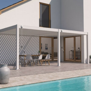 Pergola bioclimatique - Ombréa VS - adossée - 3x6M - Beige sable - Version 2 - 300x600x258 cm