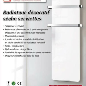 Radiateur seche serviette décoratif design Blanc 1200W