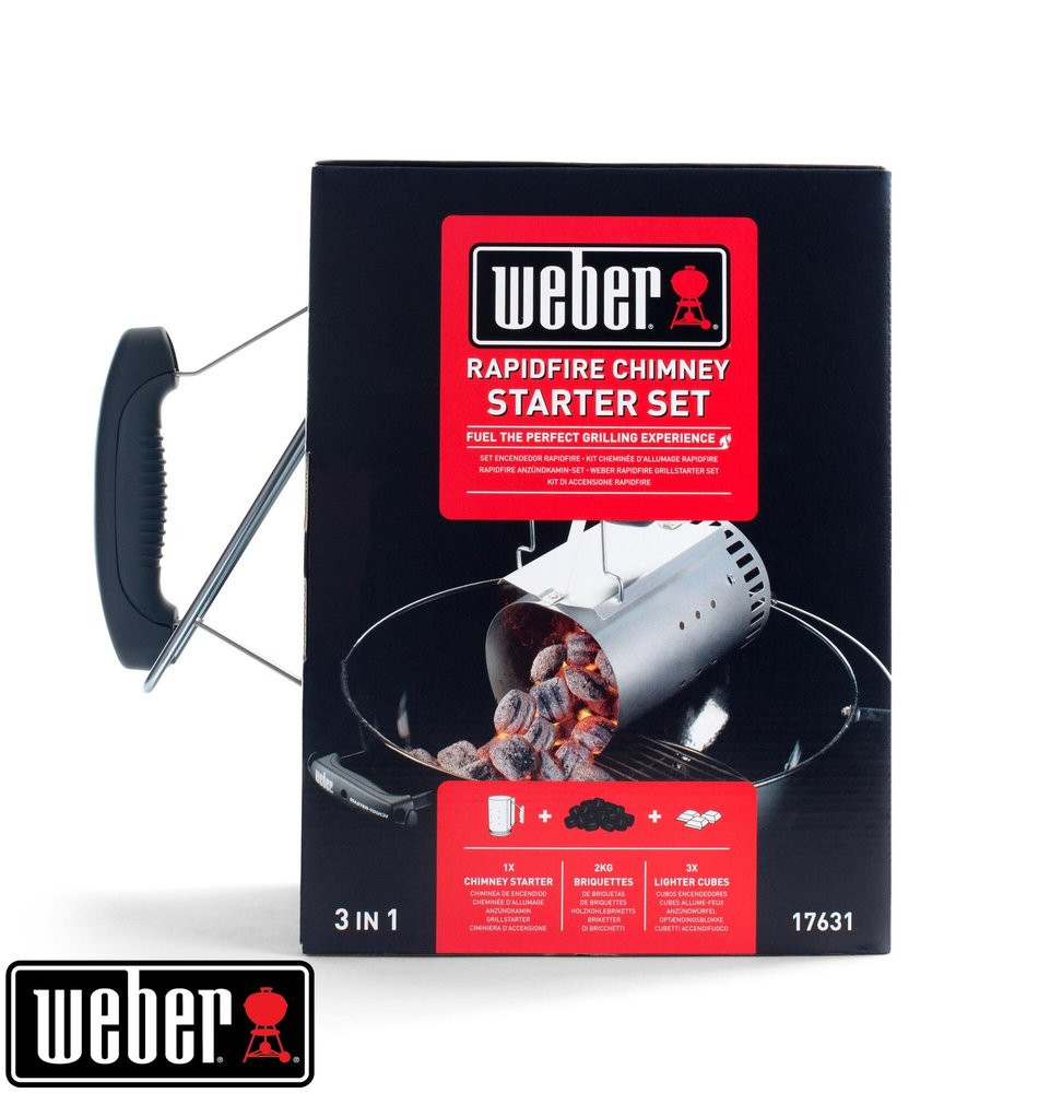Cheminée d'allumage barbecue + briquettes + allume-feux WEBER aluminium D. 19 cm