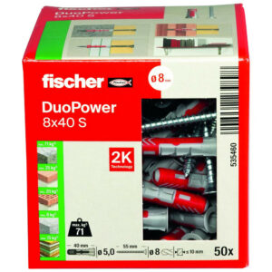 Cheville DUOPOWER 8 x 40 mm S avec vis boîte de 50 FISCHER 535460